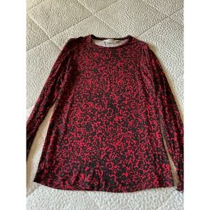 Contemporaine Top Womens Small Red Black Excellent Floral Long Sleeve Crewneck